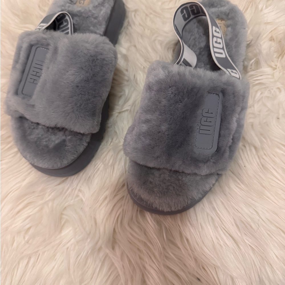 UGG Fluffy Gray Slide Slippers
